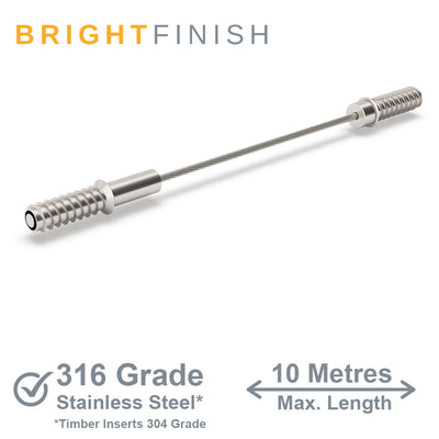 Bright Finish DIY Swaged Wire Balustrade (Supplied as components only) - DIY Tension Rod System - Suits Timber Posts